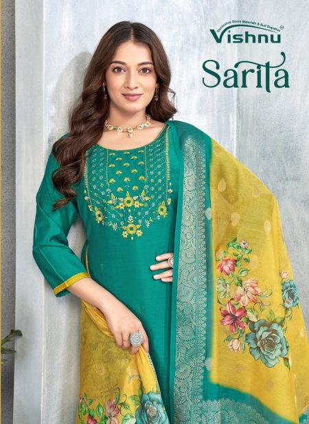 Sarita By Vishnu Vertican Silk Dress Material 